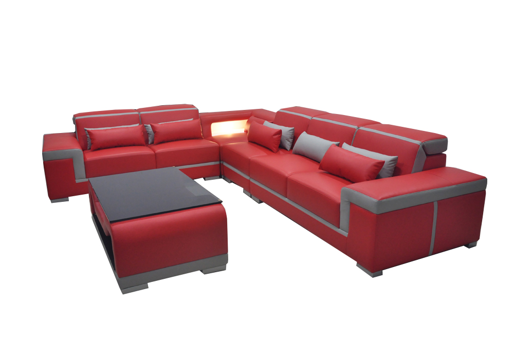 Leather sofa with USB couch corner upholstery set table sectional L-shaped living area