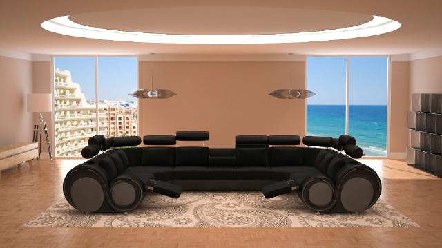 Designer XXL Living Landscape Sofa with USB Upholstered Set Corner Sofa Fabric Textile