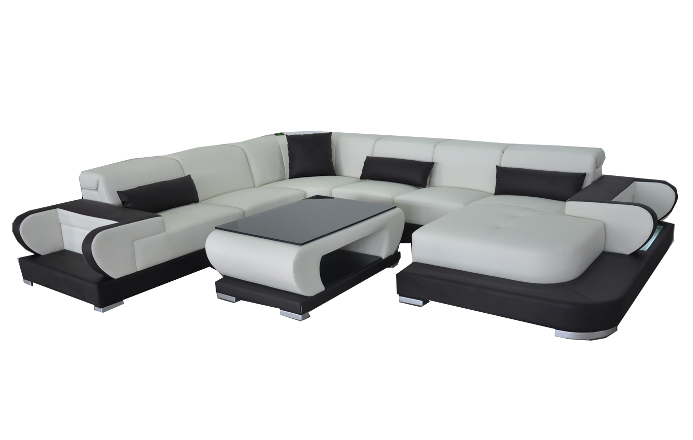 Corner sofa with USB leather living area set, modern design sofa + table.