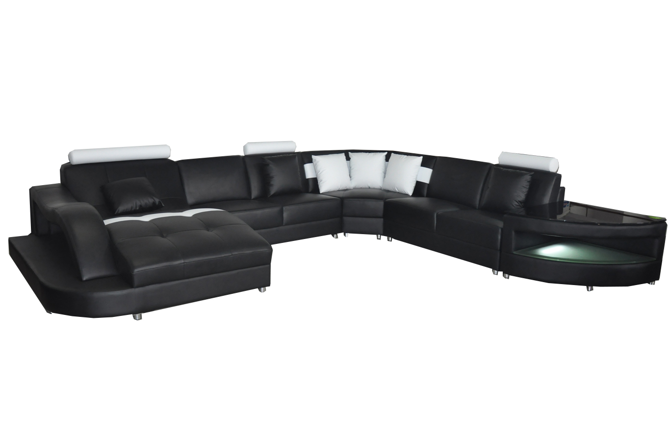 Leather sofas living room corner set modern design sofa with USB L6015 table