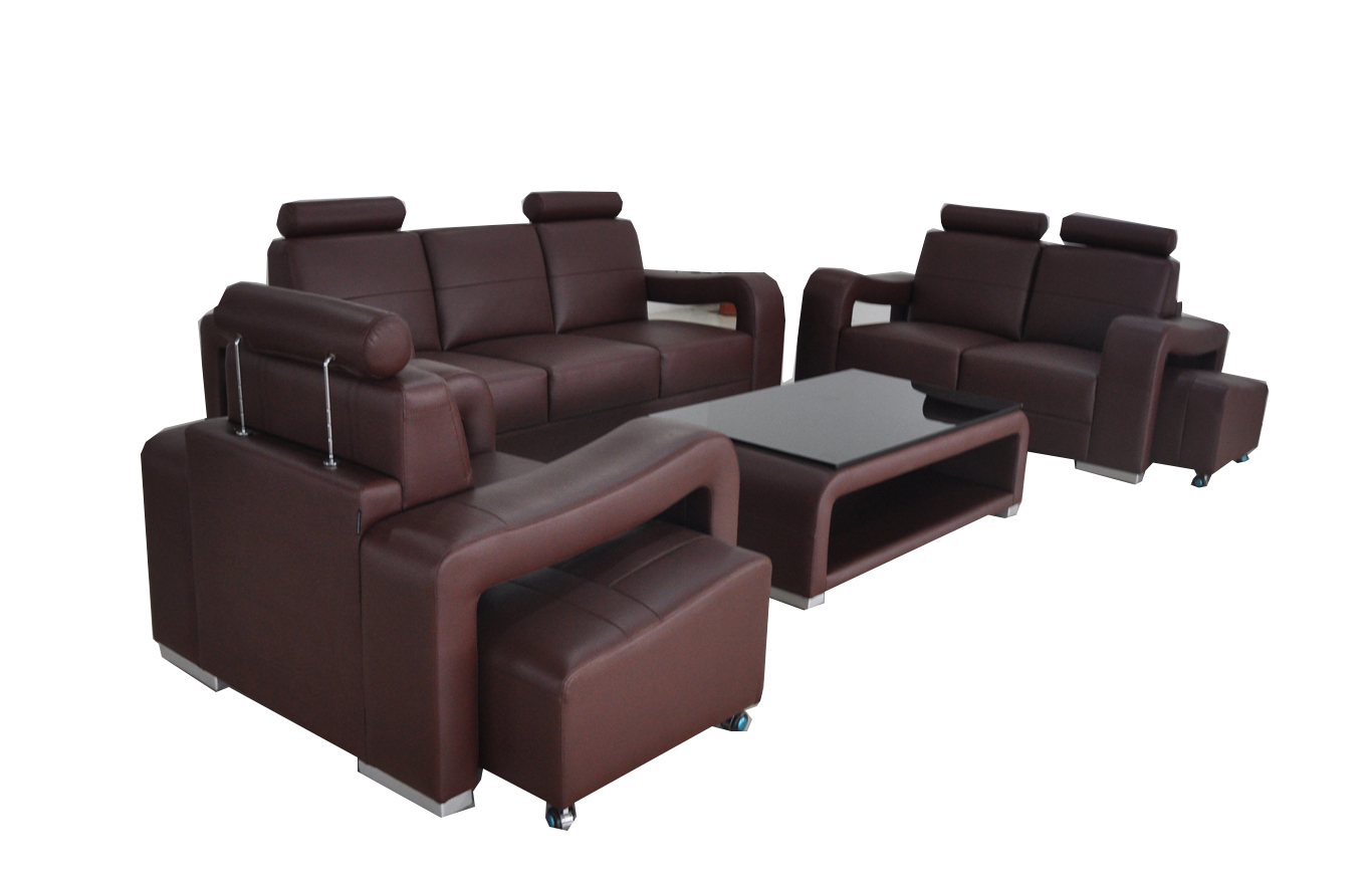 Set of leather sofa couch upholstery, luxury new living room landscape 3+2+1.