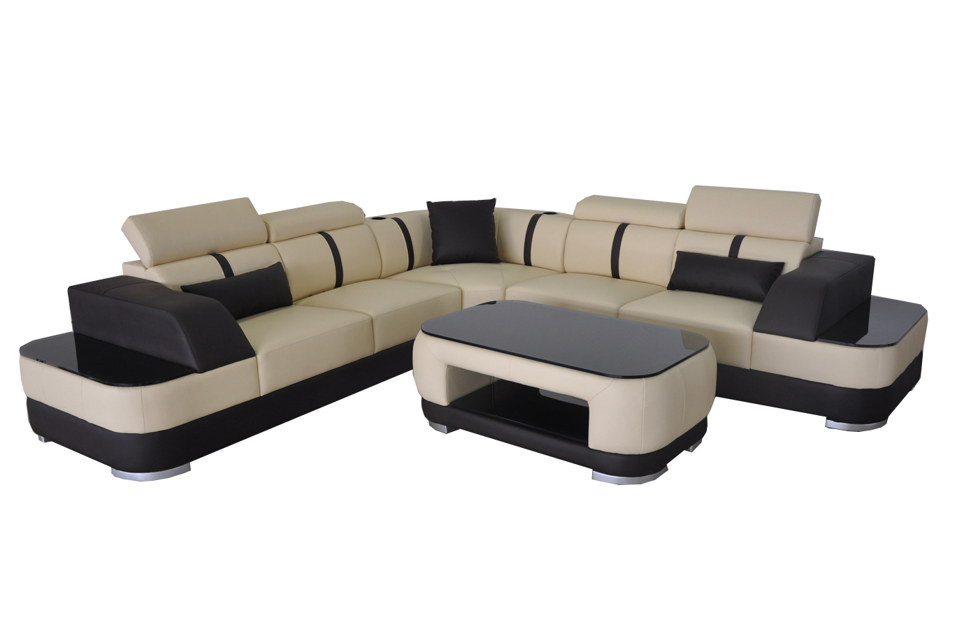 Corner sofa leather upholstery corner seating set couches L shape + table living landscape