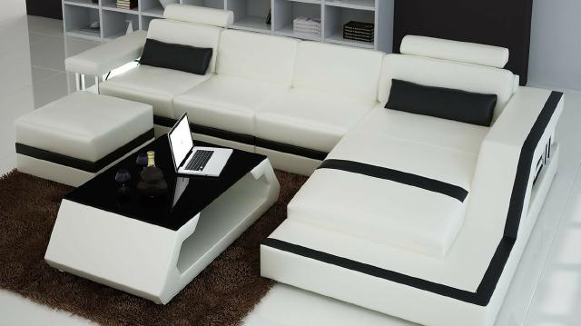 Designer living landscape Big Modern leather sofa with USB HAMBURG III corner sofa.