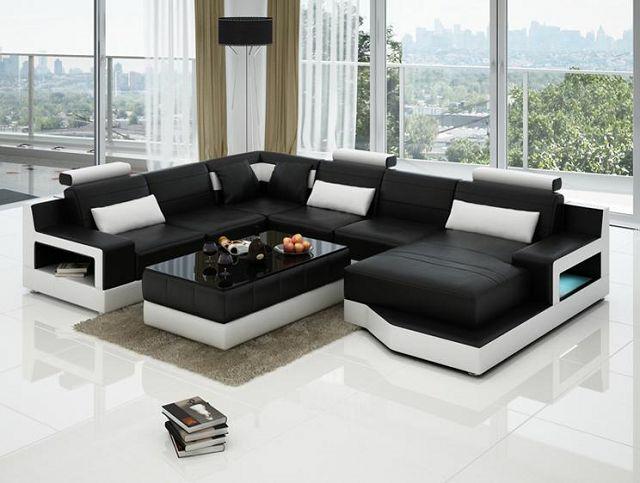 Leather Sofa Corner Sofa + USB Set Living Area Upholstered Bed Function New Design