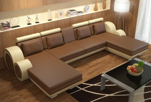 Leather corner sofa + USB leather corner couch set XXL reclining leather sofa Berlin U-shape couch