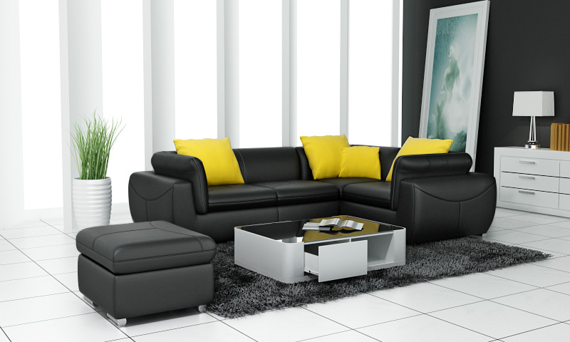 Leather sofa with USB, living landscape, corner sofa, corner set, modern design, sofa F3014C.