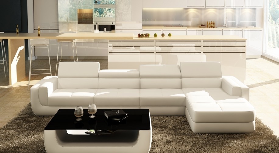 Sectional sofa leather sofa USB living area L-shaped sofa upholstered seat corner Tettau white