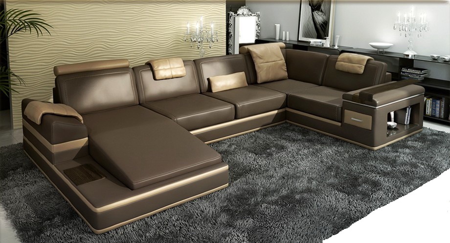 Corner sofa USB + LED living room landscape U-shape upholstered couch leather sofa fabric leather