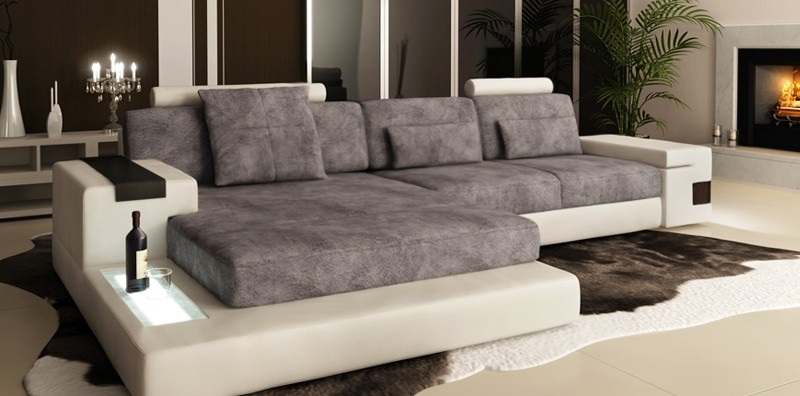 Corner sofa with USB cushions residential landscape set corner fabric textile sofa gray white