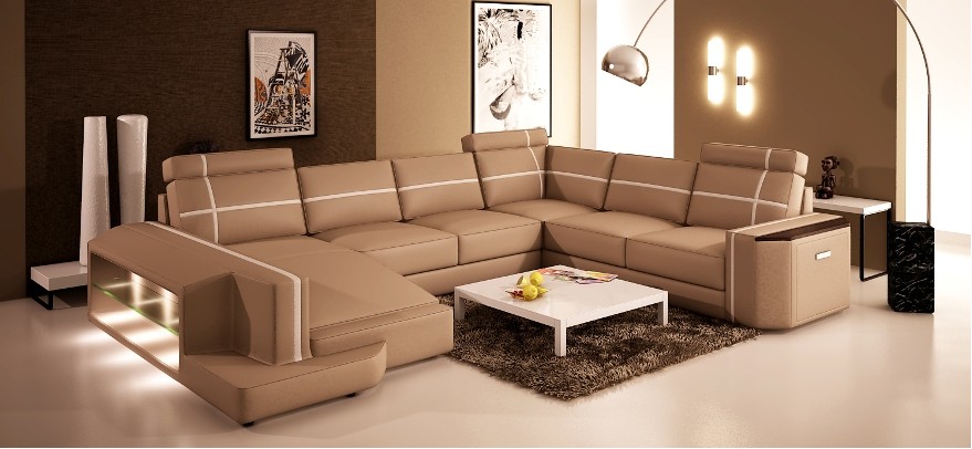 Corner sofa Big living landscape couch sofa upholstery seating leather set in U shape with USB