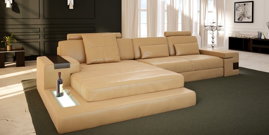 Leather L-form living landscape Big XXL sofa + USB padded corner set fabric textile