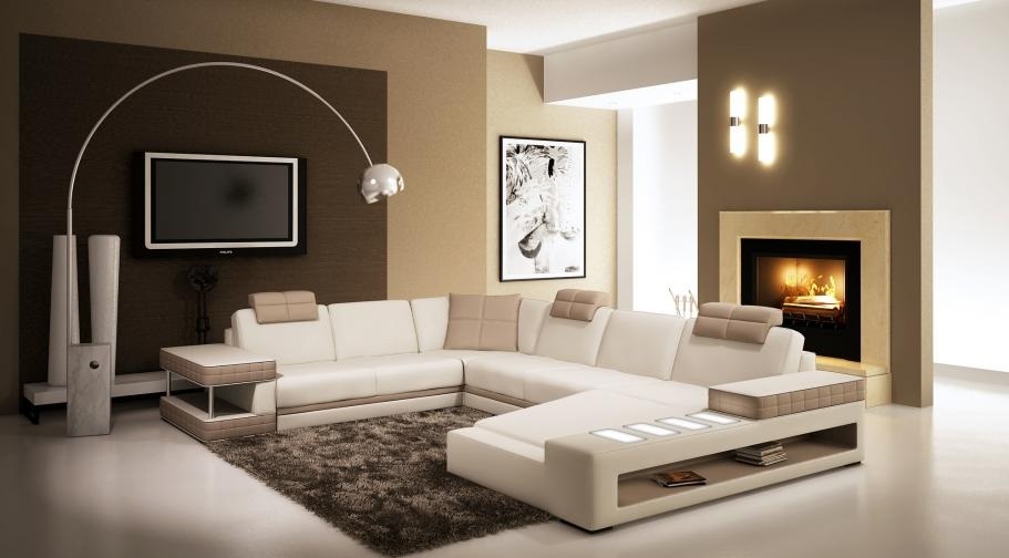Corner sofa with LED & USB living area sofa upholstery couch set U-shape leather