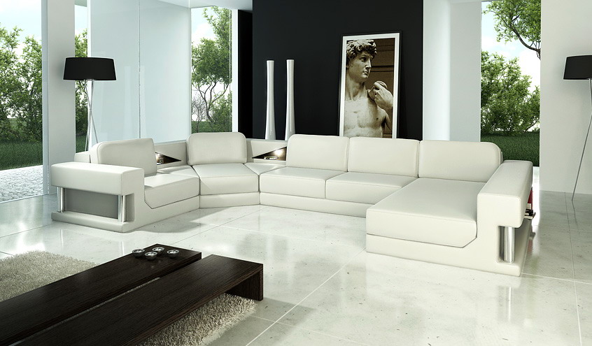 Modern Leather Corner Sofa Living Landscape + USB Upholstered Corner Set Design Couch