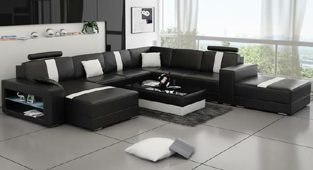 Corner Sofa Upholstery + USB Designer Sofa Couch Modern U-Shape Leather Corner Set