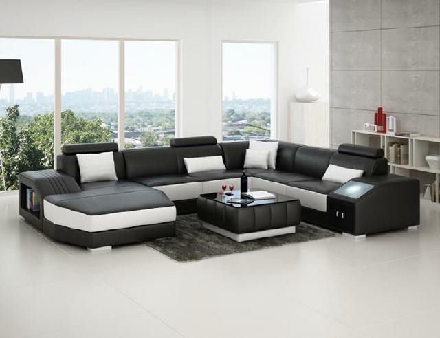 Corner sofa living landscape with USB leather sofa couch upholstery seating corner set!