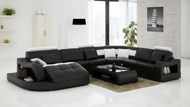 Designer sectional sofa with chaise, couch, living room set, leather sofa in U shape with USB.