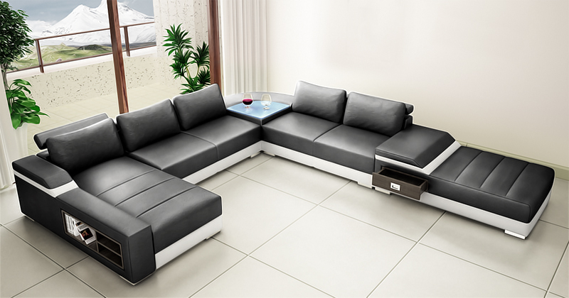 Corner sofa U shape sofa couch upholstered corner sofa living area leather sofa USB new 2680