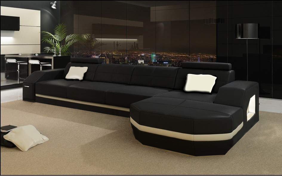 Leather sofa with USB, corner living landscape, corner sofa set, modern design, sofa C4011C.