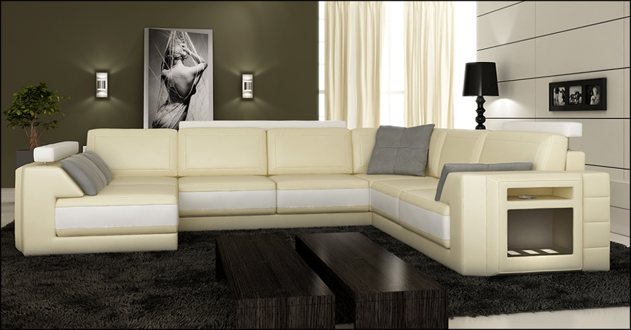 Designer sofa with USB corner sofa leather sofa upholstered seating corner set + light