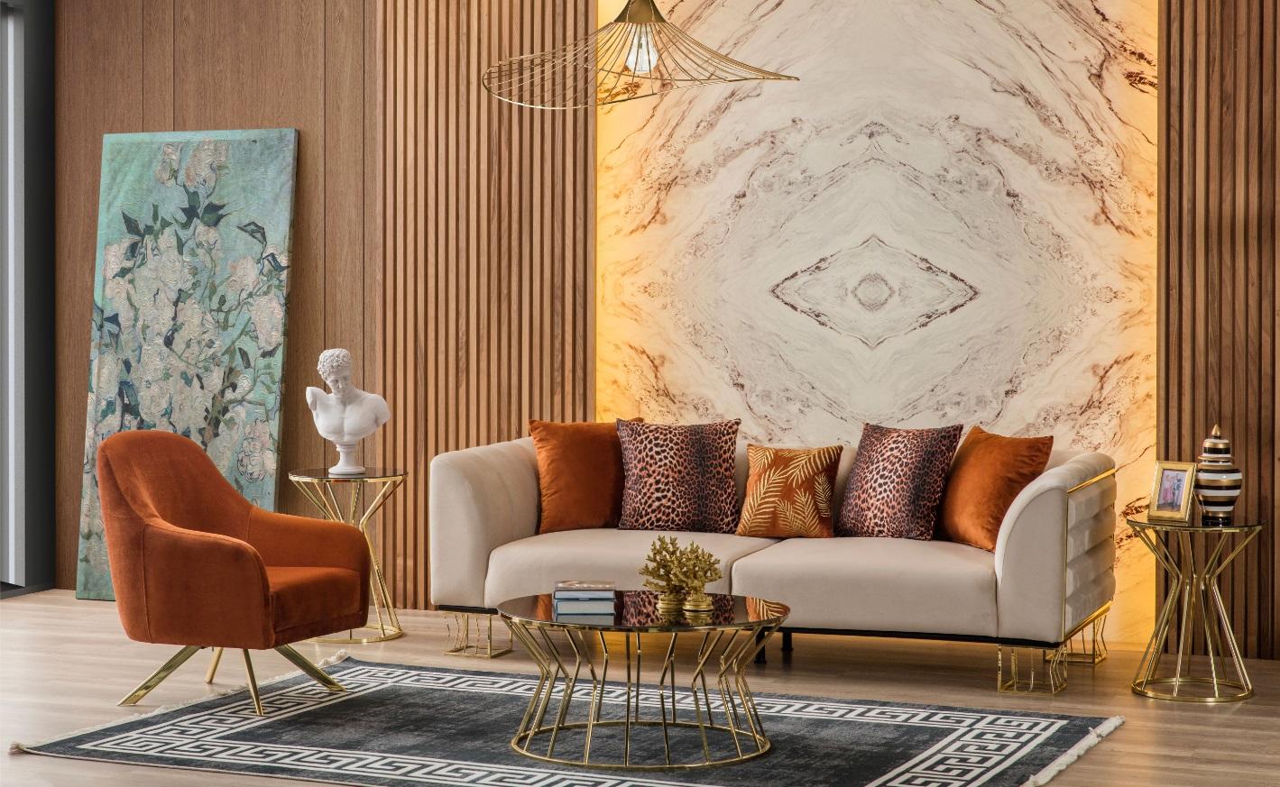 Stainless Steel Living Room Sofa Set 3+1 Seater Upholstered Armchair Luxury Sofa