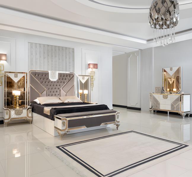 Bedroom set bed + 2 nightstands + chest of drawers 5 pieces modern furniture