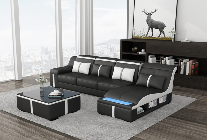 Design corner sofa + USB upholstered corner seating leather set illuminated living landscape