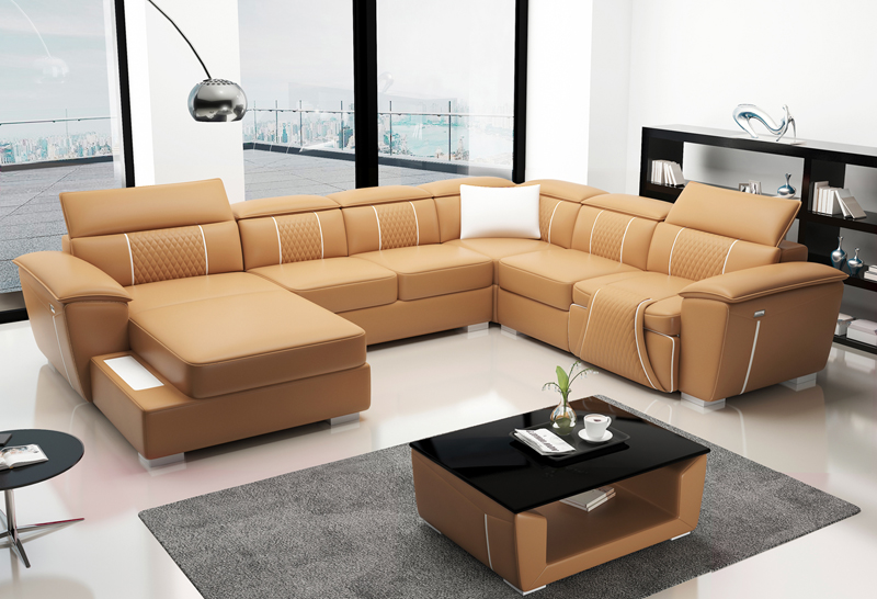Leather sofa design couch upholstered seat living landscape corner sofa big sofa G8048 U-shape