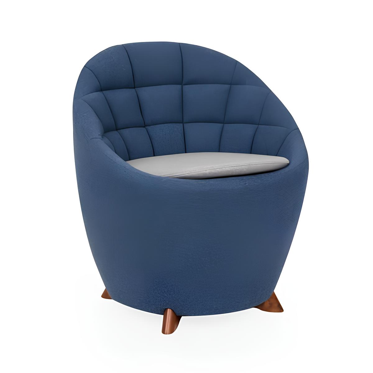 Blue round armchair designer upholstered single seat living room 1-seater new
