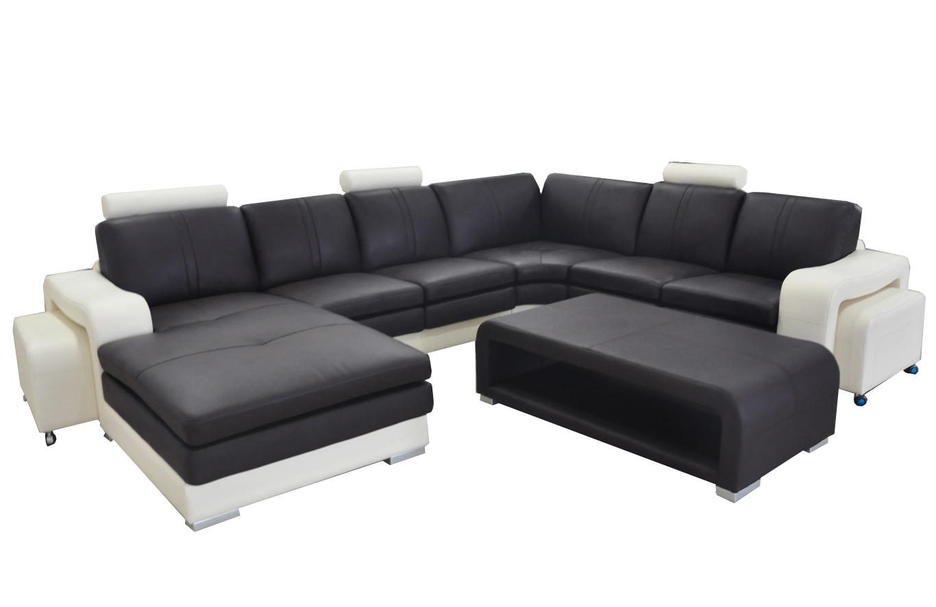 Leather Corner Sofa + USB, Couch Upholstery Seat Furniture Set Landscape Modern Design