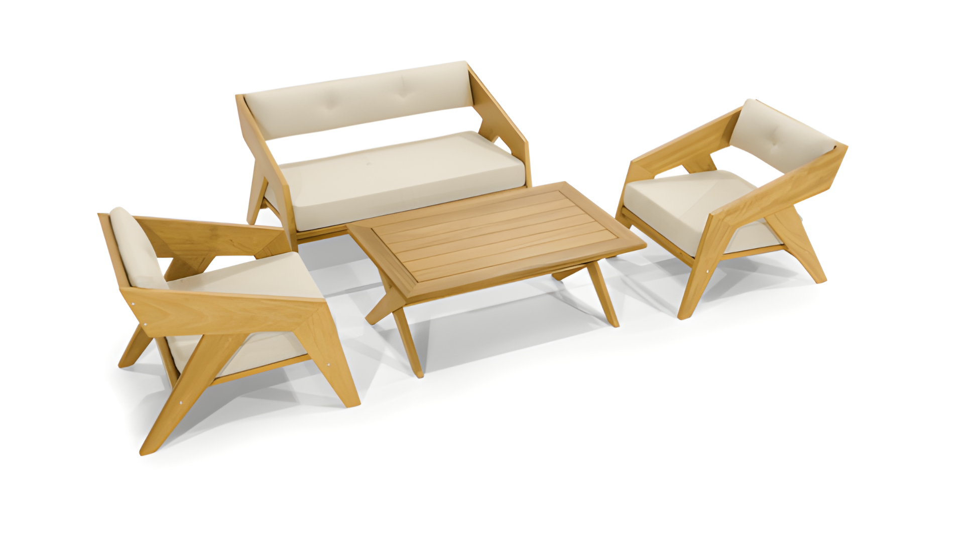 Light brown outdoor seating furniture luxurious coffee table 2x armchairs 2-seater