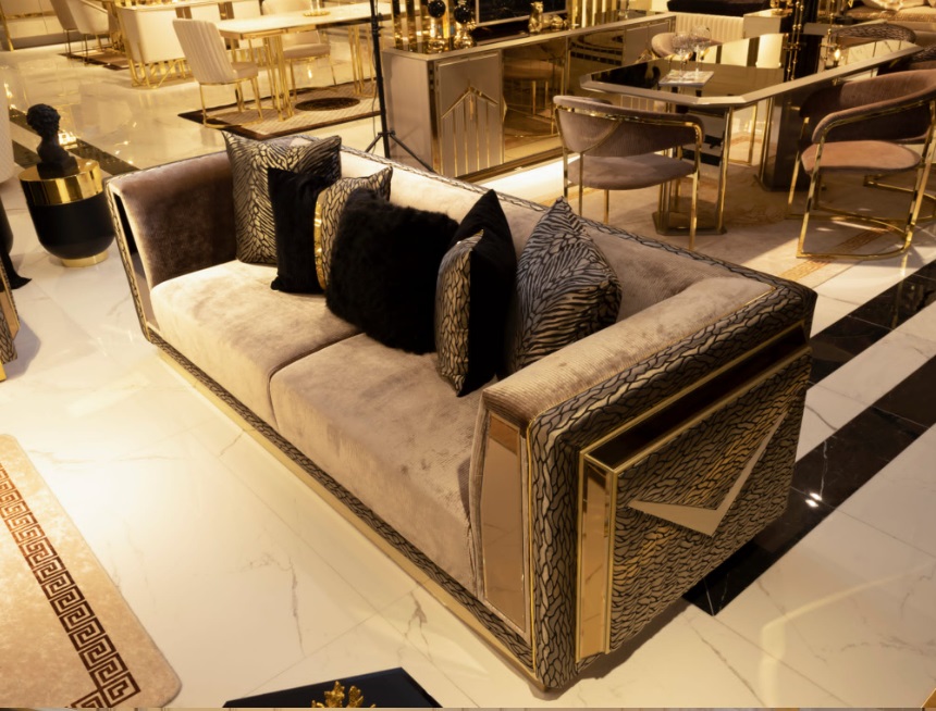 Luxury couch with stainless steel sofa three-seater upholstered furniture