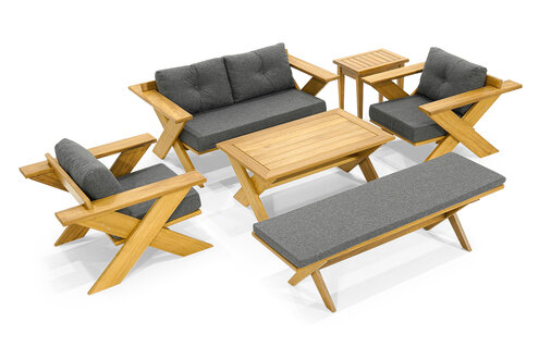 Stylish garden furniture elegant bench 2 armchairs side table 6 pieces