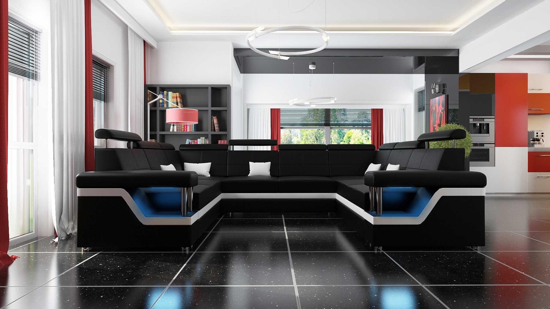 Leather sofa with USB Big XXL corner couch living landscape sofa upholstery seat LED