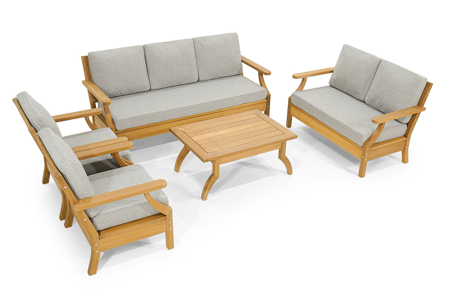 Light gray terrace furniture designer 3-seater 2x armchairs coffee table 5 pieces