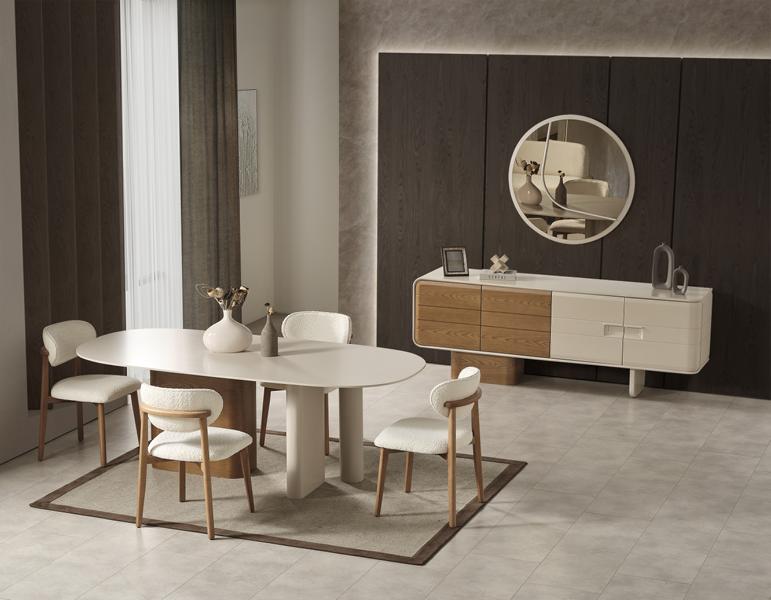 Dining room set dining table chairs console mirror white wooden furniture modern