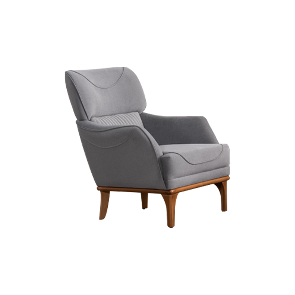 Comfortable gray armchair made of luxurious textile for the living room, new.