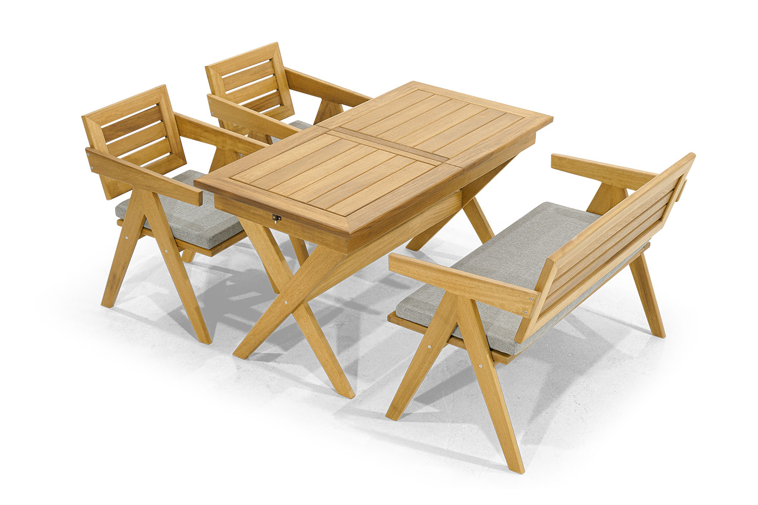 Brown terrace furniture outdoor seating furniture 2x chairs dining table wooden bench