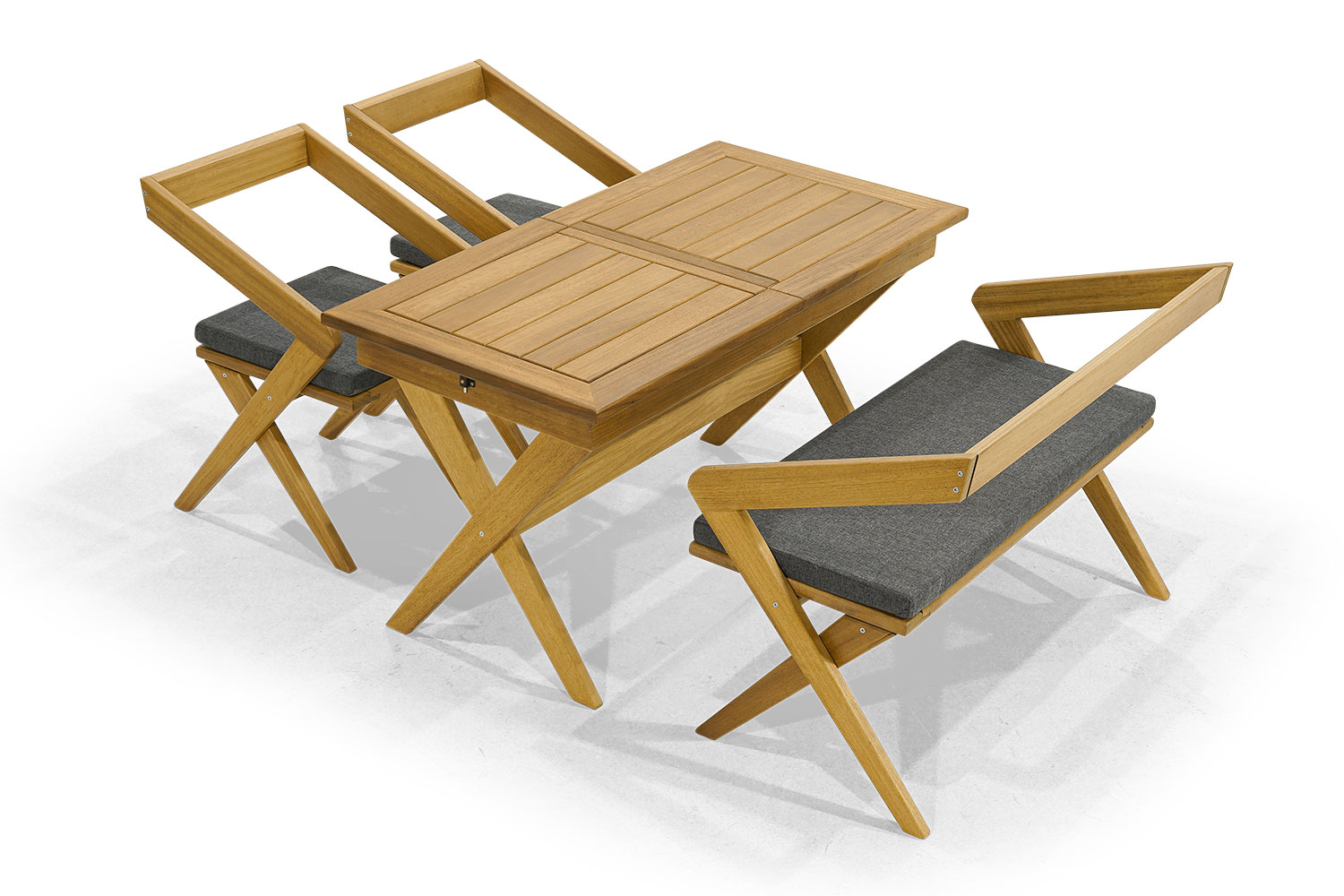 Dark brown garden furniture designer upholstered furniture 2x chairs bench 4-piece set