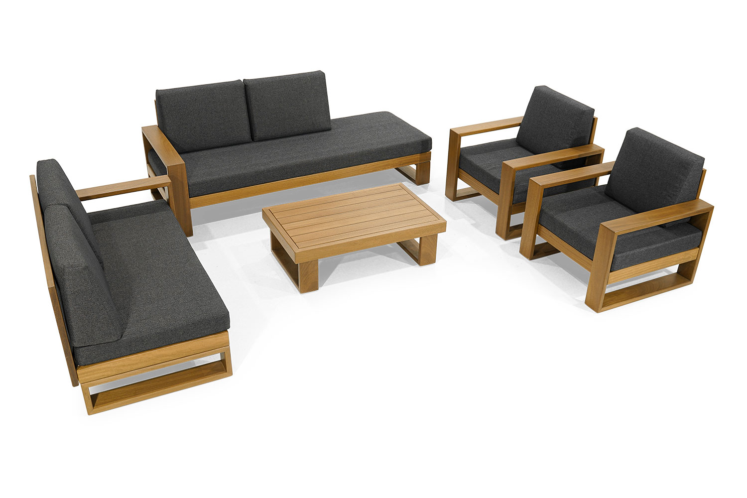 Gray-brown upholstered seating group Elegant garden furniture Modern coffee table 5-piece set