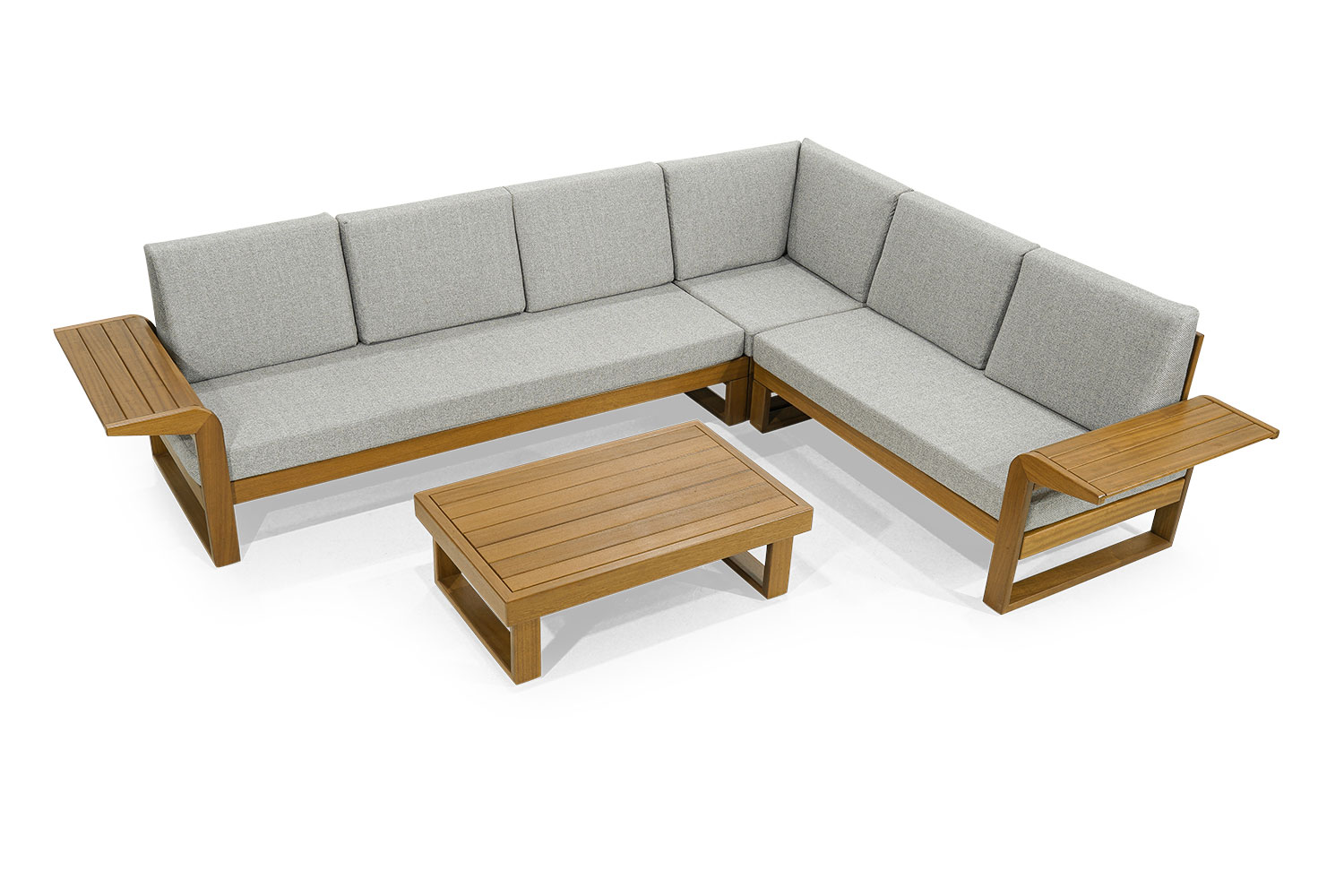 Light gray garden furniture wooden furniture elegant corner sofa coffee table 2-piece set
