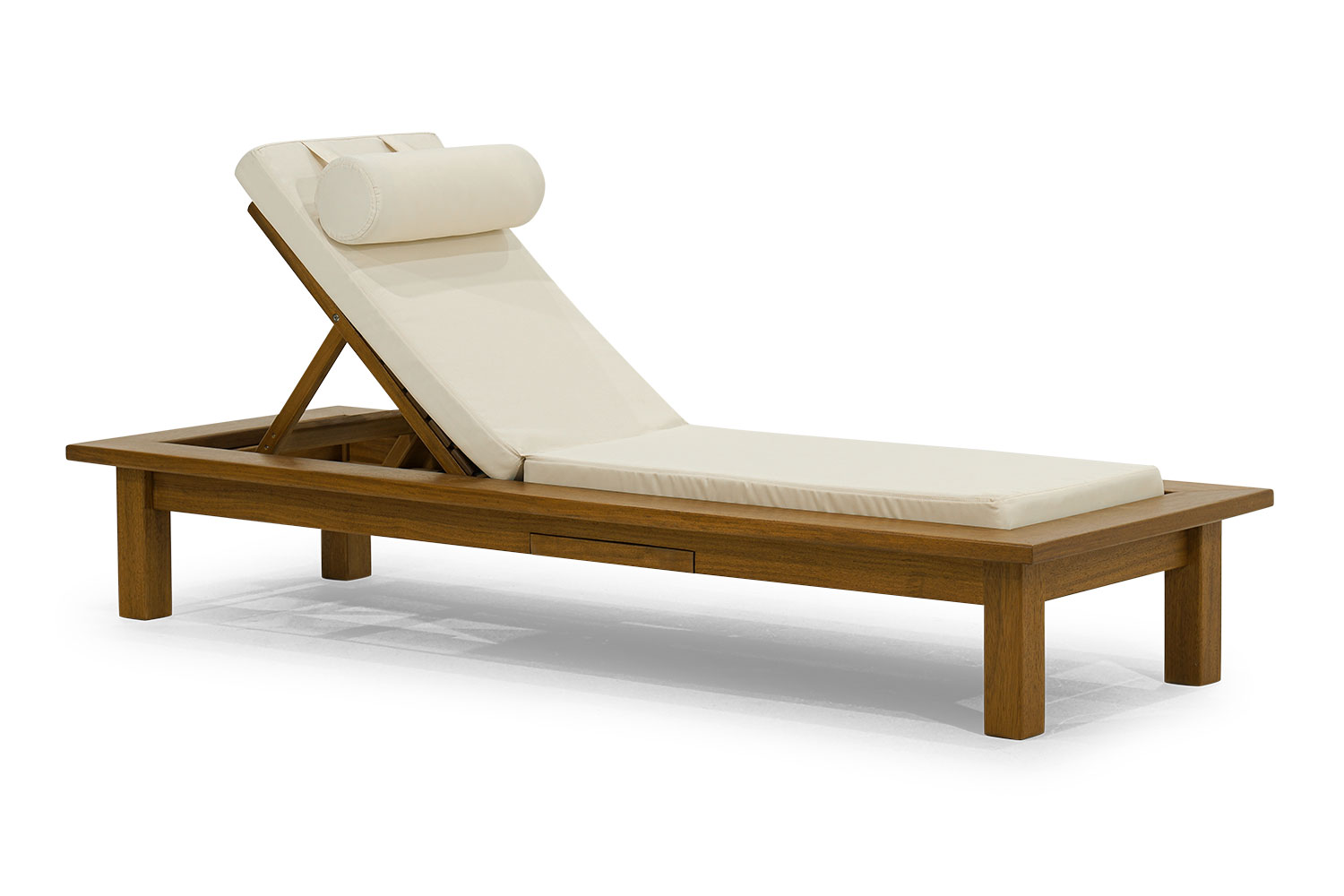 Modern dark brown deck chair, wooden frame, luxurious chaise longue.