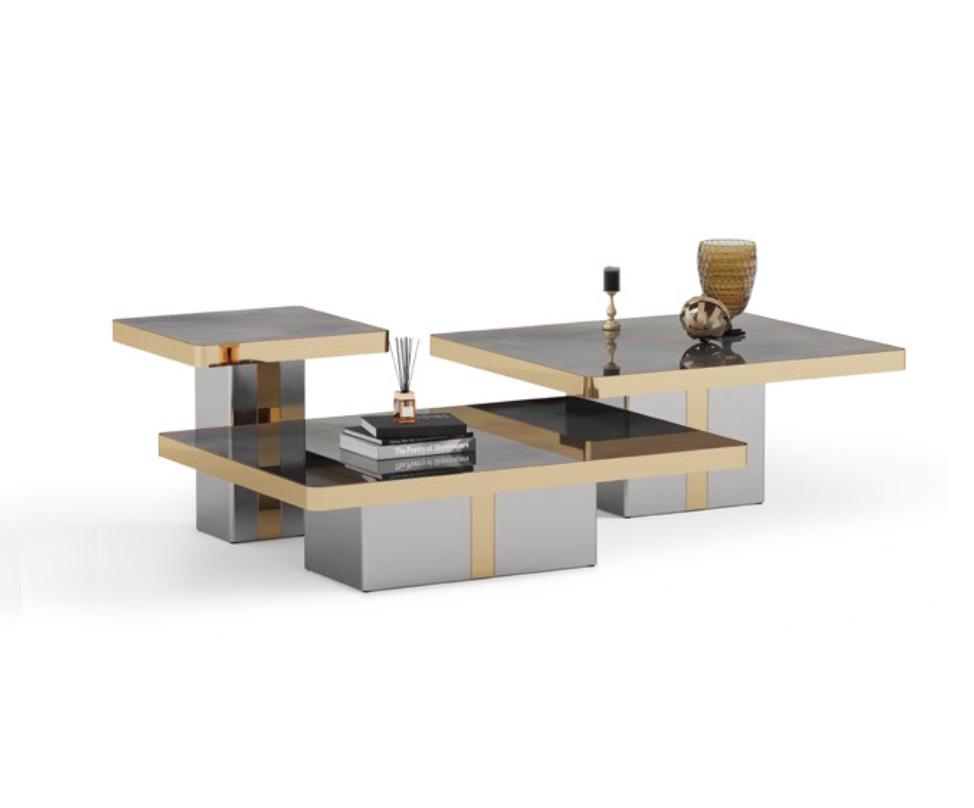 Luxury Square Coffee Table Set 3x Side Tables Living Room Furniture