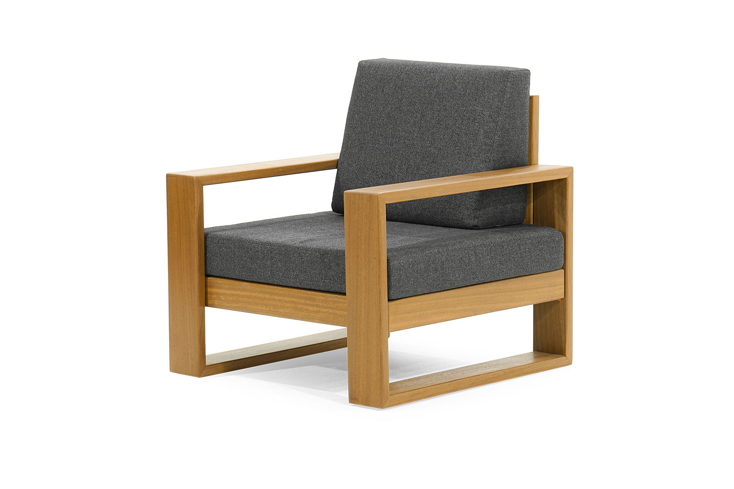 Modern dark grey garden armchair cushion luxury single seat wooden frame