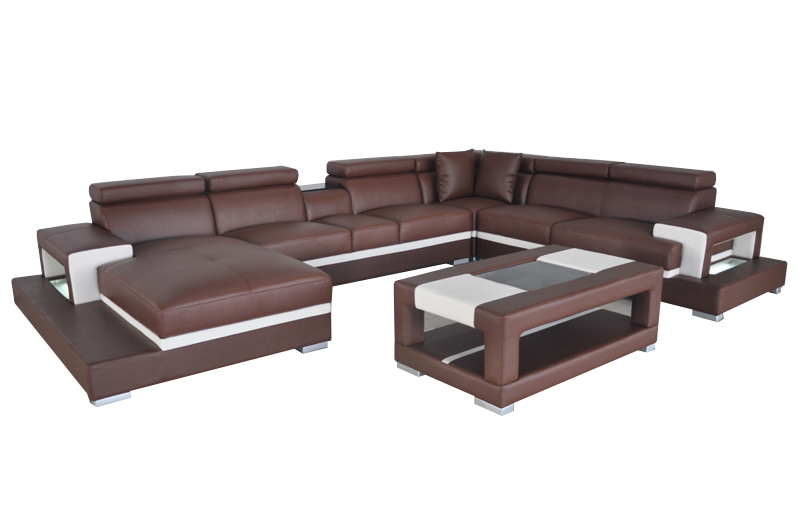 Design leather upholstered seat room living sofa corner couch with USB designer set.