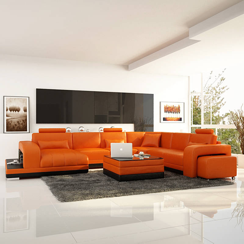 Design leather living landscape corner sofa modern set couch corner new orange USB