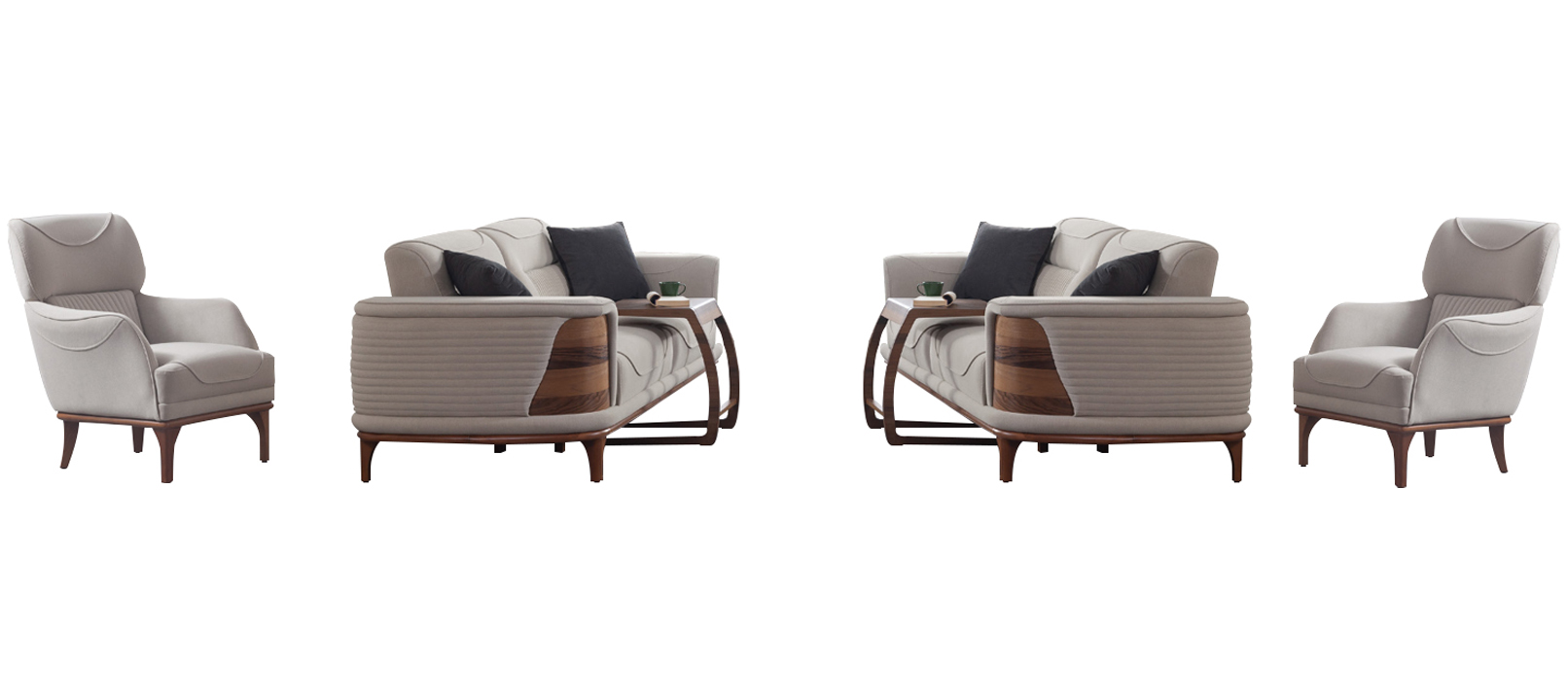 Two sofas complete with 2 white armchairs luxurious upholstered armchairs new