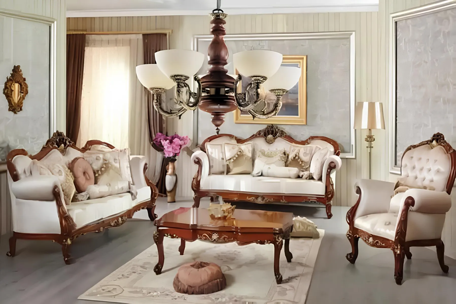 Chandelier ceiling lamp light brown classic