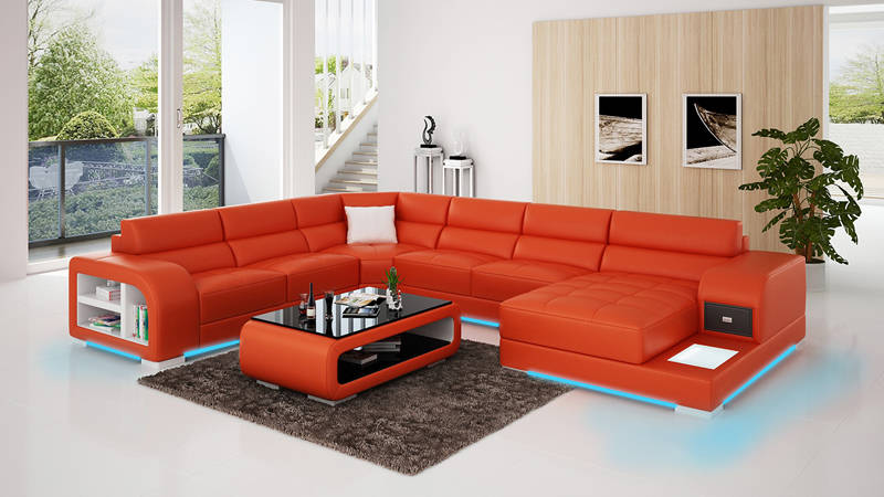 Modern leather sofa couch design living landscape corner sofa corner set sofa light USB