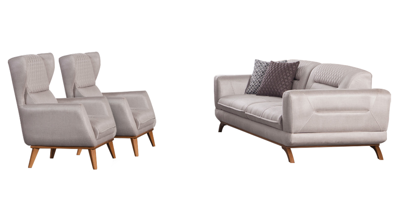 Textiles set consisting of a sofa and two armchairs in contemporary style.