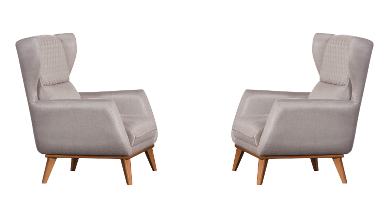 Luxury armchair with armrests, chair made of white fabric, chair with design.